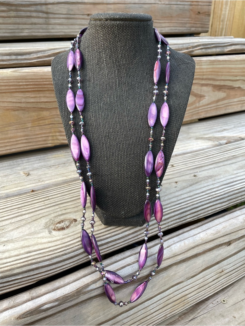 Purple Iridescent Multi-Strand Layered Beaded Necklace - Picture 3 of 4